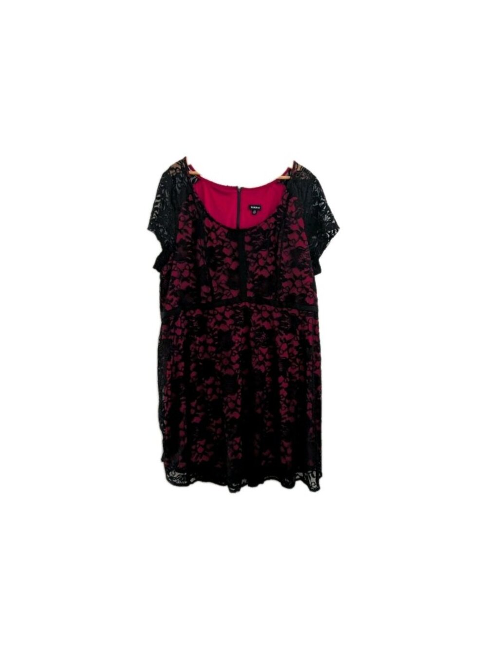 Torrid Dress Womens 22 3X Red Pink Black Floral Lace Short Sleeve Fit Flare Midi